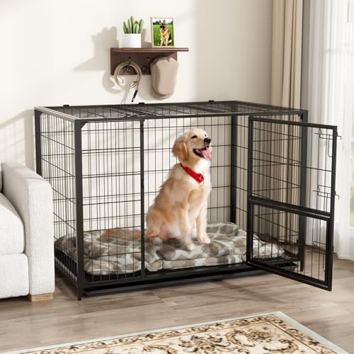 VOWNER Cage pour Chien Durable, Modèle Amélioré Cage Chien Intérieur avec 3 Portes, Pieds réglables, Plateau Amovible, 104 x 68 x 73 cm