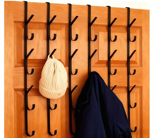 CHUEN 6 stycken dörrgarderob för upphängning lång, 42 cm vertikala dörrkrokar med 7 krokar, svart klädkrok dörr för badrum sovrum