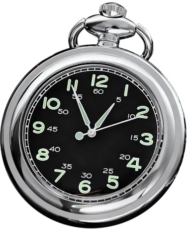 Tiong Pocket Watches Quartz Arabic Numerals Men Pocket Watch with Chain Christmas Graduation Birthday Gifts Fathers Day(Silver)