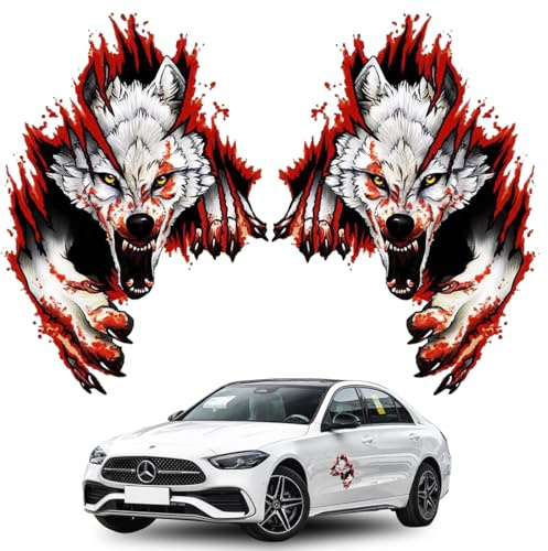 EJRUP Pegatinas Coche 2 pegatinas decorativas de cabeza de lobo realista para carrocería 18 * 25CM (1 izquierda + 1 derecha)