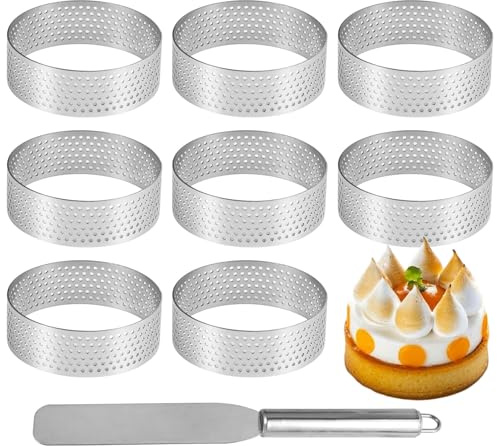 TESSTSY 8 Piezas Ø 6cm Moldes Perforados Tartaletas, Altura 2 cm Anillo para Molde de Pastel, Molde Tarta Mousse ​Anillo, Aros de Pasteleria Perforados, Acero Inoxidable 430, para Pasteles, Muffins