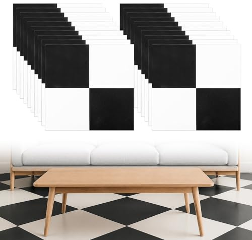 20-pack PVC-golvbeläggning självhäftande kakel vinylgolv 30 x 30 cm schackbräde vinylgolv i svart-vitt för kök, vinyl golvklistermärken vattentät matt