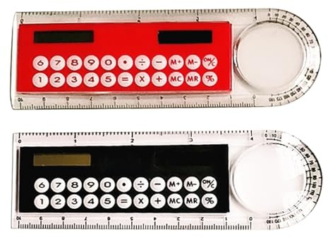 2 calculadoras solares 4 en 1 con regla, lupa y transportador, multifuncional, papelería, medición precisa y cálculo simple