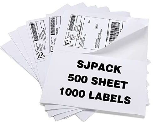 SJPACK 1000 Half Sheet Self Adhesive Shipping Labels, 8.5 x 5.5 Address Labels for Laser & Inkjet Printers(1000 labels-500 Sheet)