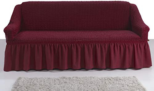 My Palace Giorgia Sofabezug 3-Sitzer Rutschfester Sofaüberwurf Couchcover Sofa Überwurf elastische Sofahusse Couchbezug Sofaschonbezug 140-210cm Weinrot