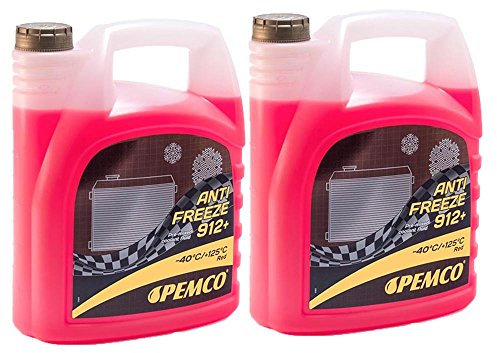 Pemco 2 x 5L Antifreeze 912+ (-40) / Kühlerfrostschutz Fertiggemisch G12+ Rot