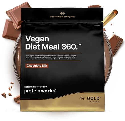 Protein Works | Vegan Diet Meal 360 - GOLD Innovation, Vegan Protein, Diet Meal Replacement Shake, Supports Healthy Weight Loss, Low Sugar, High Fibre, Chocolate Silk, 7 Meals, 500g