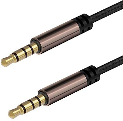 LoongGate AUX 4-polig kabel, 3,5 mm flätad nylon trasselfri hane extra till hane stereo kontaktkabel för bil/hemmastereo, högtalare, hörlurar (3M)