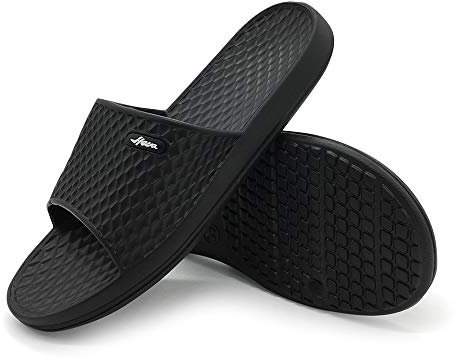 HEVA Shower Slide Open Toe Sandals Mens Bathroom Slippers Beach Indoor House Shoes, 11 UK, Black 01