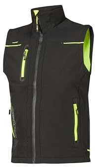 U-Power UNIVERSE, Giubbino Smanicato, Gilet Softshell, con Fodera in Micropile, Tessuto Impermeabile, Antivento, Traspirante, Zip Intera, Multitasche (BLACK CARBON - L)