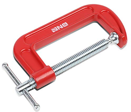 DNA Motoring TOOLS-00125 C-Clamp - 4 Inch Cast Iron Repair Tool w/Machined Steel Screw, Red Painted