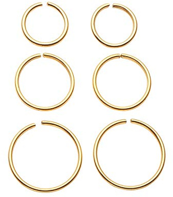 JSDDE 6pcs 20G Stainless Steel Nose Ring Hoop Septum Lip Tragus Earring Cartilage Helix Piercing 6mm-10mm