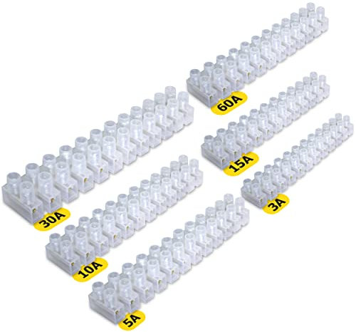 KafTon's Transparent Electrical Terminal Block Strips/Connector Strips Electrical Connectors in 6 Sizes- 3A 5A 10A 15A 30A 60A, Double Screwclamp, Copper Terminals, PE Material Used (Total 6 Pcs.)