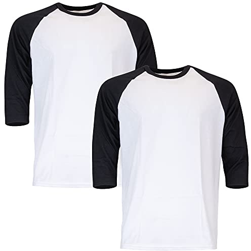 Gildan Heavy Cotton 3/4 Raglan T-Shirt, Style G5700, 2-Pack, White/Black, L (Pacco da 2) Unisex-Adulto