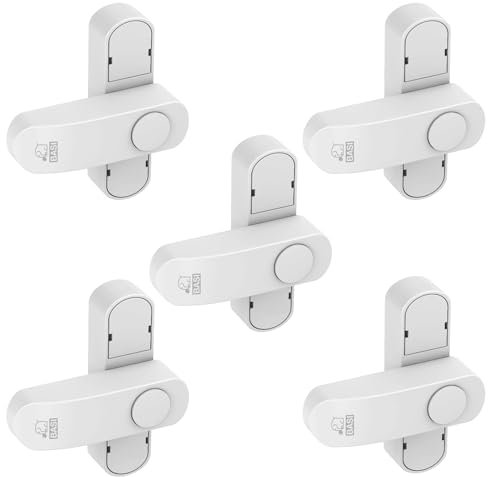 BASI | Fenstersicherung 5er Set | Weiß Braun | Zusatzsicherung für einflügelige Fenster Fenstertüren | verriegelbar mit Druckknopf | Schwenkriegel | Einbruchschutz | Farbe Weiß | 5 Stück
