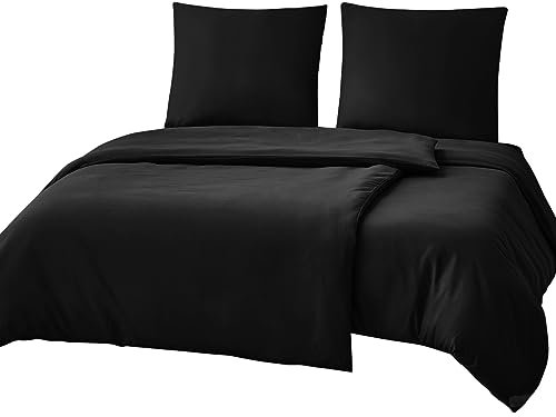 RUIKASI Bettwäsche 135x200 4teilig Schwarz - Polyester Mikrofaser Bettwäsche-Sets Oeko-TEX, 2 Bettbezüge 135x200cm + 2 Kissenbezüge 80x80cm mit Reißverschluss, Weich und Bügelfrei