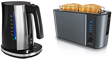 Wasserkocher - MELITTA - Look Aqua DeLuxe 1026-14 mit Temperatureinstellung sowie Warmhaltefunktion, 1,7 L, 2400 W & Arendo 72304281722 Cool Grey Edelstahl Toaster 4 Scheiben, 1500, 18/8