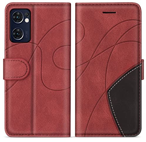 KKEIKO Funda para OPPO Find X5 Lite 5G, Billetera Carcasa de PU Cuero para OPPO Find X5 Lite 5G, Anti Golpes Magnético Funda con Ranura para Tarjeta, Rojo