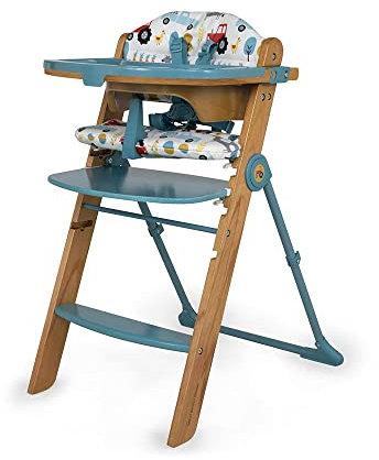 Cosatto Wooden Waffle Highchair - 6 Months -100kg, Multi Height Seat, Foldable, Self Standing, Adjustable Footrest, Removeable & Washable Tray & Seat Pads (Old Macdonald)