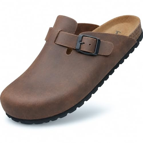 GONKOS® Sabot Uomo Donna in Pelle Scamosciata con Sottopiede in Sughero, Vera Pelle, Sughero Naturale, Zoccoli Uomo Donna Sandali Uomos Donnas, qualità Made in Spain, Colore Marrone 44