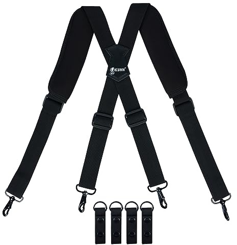 KUNN Tactical Duty Belt Suspenders with Metal Hook,Men Padded Police Harness for Duty Belt,Black