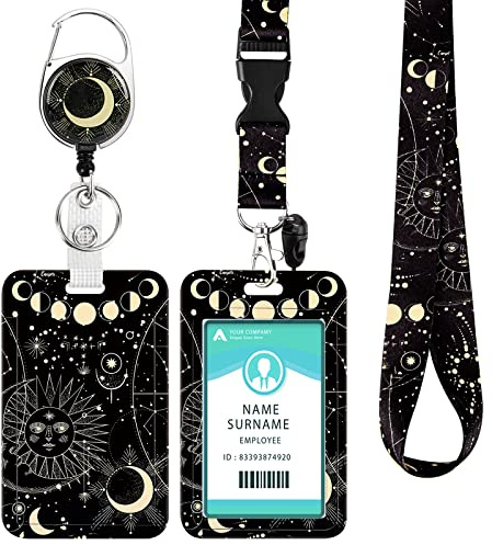 Cordino porta badge con nastro, portachiavi estraibile, cordino con moschettone, porta badge per donne, insegnanti, infermieri, dottore, studente (Luna nuova)