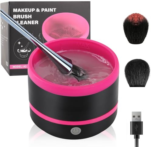 DaizySight Pinselreiniger Make Up Elektrisch, Pinsel Reiniger Make up Brush Cleaner Waschen Maschine, Schnelles Drehen und Reinigen in Sekunden – Schwarz und Rosa