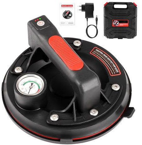 Aofesel Ventosa Elettrica per Piastrelle con Manometro Pompa a Ventosa per Sollevamento Vetro, 1 Pezzi 8 Ventosa Professionale per Vetro Fino a 300 kg con Cassetta degli Attrezzi Portatile Accessori