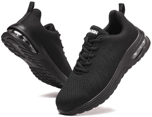 Furuian Safety Trainers Men's Lightweight Steel Toe Cap Trainers for Mens Women Comfortable Safety Shoes Air Cushion Breathable Work Sneakers Black
