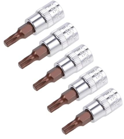 TOP-VIGOR Lot de 5 douilles Torx 6,35 mm x T20 CR-V, embouts Torx en acier S2 de qualité supérieure, 38 mm de longueur pour clé dynamométrique, clé à cliquet, perceuses à percussion, barre coulissante