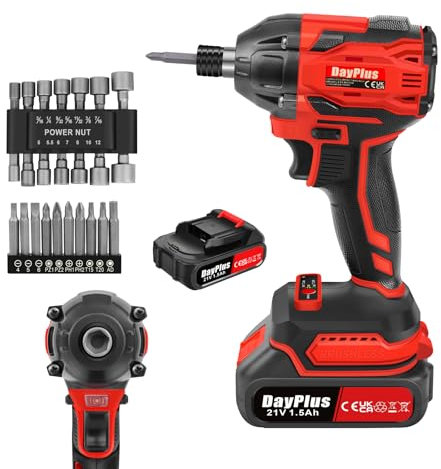 3 In 1 Schlagschrauber 21V Akku Schlagschrauber, Schlagschrauber Akku 1/2 300N.m Bürstenloser Schlagschrauber mit 1x1.5AH Akku, 24 Zubehörteilen, Elektrischer Schlagbohrschrauber Bürstenloser Motor