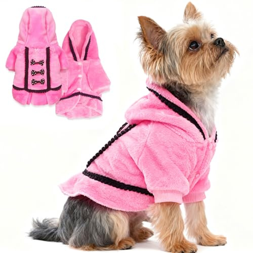 Christmas Dog Sweaters for Small Dogs Winter Dog Dress Girl Puppy Sweater Fleece Warm Puppy Dresses with Leash Hole Cute Pink Clothes Bowtie Chihuahua Sweaters Pet Doggie Oufit (XX-Small)