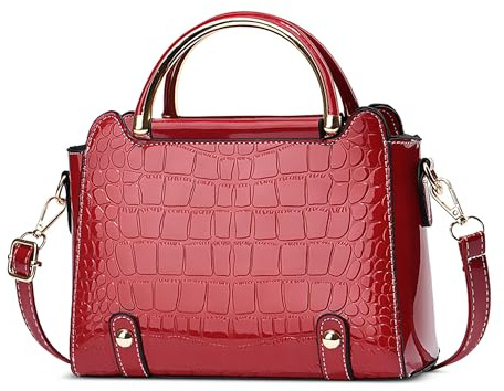 DEEVORCA Bolso de Mano Para Mujer Nuevo Bolso de Hombro Para Señora Textura de Cocodrilo Correa de Hombro Extraíble Mujer Bolso Mensajero Diario Ocio Viajes Impermeable PU Rojo