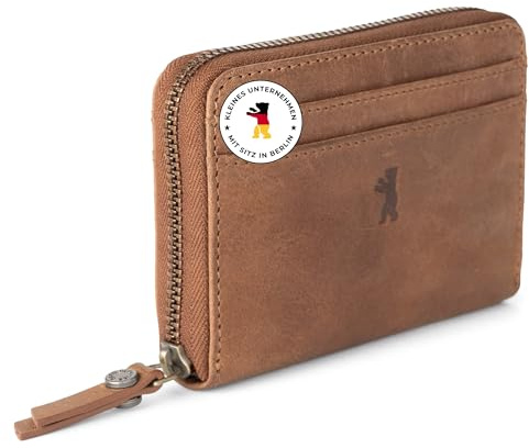 Berliner Bags Vintage Geldbörse Elsa, Kleines Portemonnaie Damen, Geldbeutel aus Leder, mit TÜV-geprüftem RFID-Schutz, inkl. Geschenk-Box, für Damen - Braun