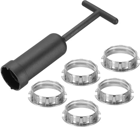 PATIKIL G9 Luz Casquillo Anillos Kit, Adaptador de Sujeción 5 Anillos de Aleación de Zinc de Repuesto con Herramienta de Extracción para Anillo de Collar, Tono Plateado de 120mm