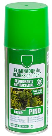 Eliminador de Olores Especial para de Automóvil: Elimina Olores y Humedad, Destruye Hongos y Bacterias, Uso Fácil y Rápido - Aire Fresco y Limpio en Tu Coche 150ml, Olor Pino - 1 Unidad
