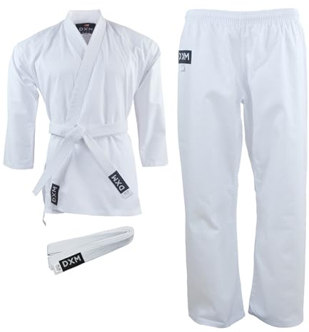 DXM SPORTS Karate Uniform for Kids & Adults Lightweight Student Karate Gi Martial Arts Uniform with Belt (White, 170)