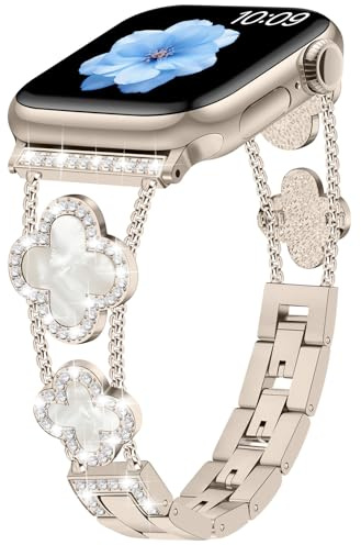 Sixmoat Armbänder kompatibel mit Apple Watch Armband für Damen 38mm 40mm 41mm 42mm(Serie 10/11), Bling Armband Designer Dressy Glückskleeblatt für iWatch Serie SE 11 10 9 8 7 6 5 4 3 (Polarstern)