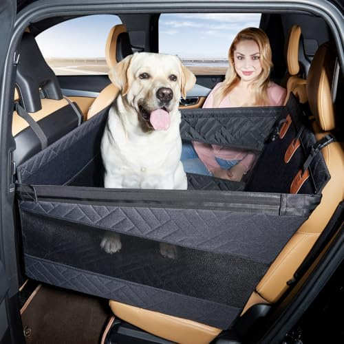 Seggiolino Auto per Cani di Grossa Taglia, Coprisedile Protettivo e Sicuro con Estensione Posteriore, Impermeabile e Resistente per Viaggi (Nero, Taglia L)
