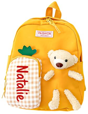 lorajewel Sac à Dos Enfant Personnalisé avec Nom Sac d'école Ours Cadeau D'école pour Fille Fils Kindergarten (Jaune)