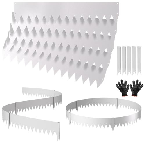 Peviasot Rabattkant metall, 100 x 20 cm gräskanter med vassa sågtänder, flexibel rabattkant med clips och handskar, silver 5 stycken (längd 5 m – höjd 20 cm)