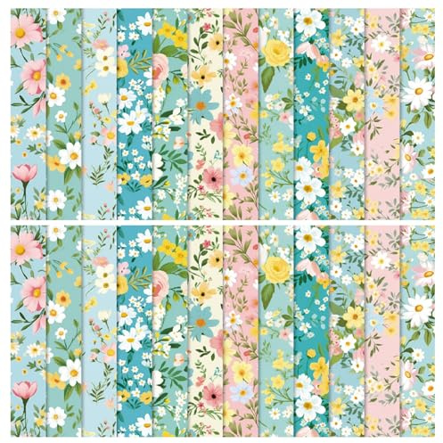 PORUPAEL 24 Sheets Scrapbook Paper - Floral Patterned Decoupage Paper Sheets, Pink Themed Patterned Cardstock Pads for Scrapbooking, Card Making, DIY Projects and Gift Wrapping