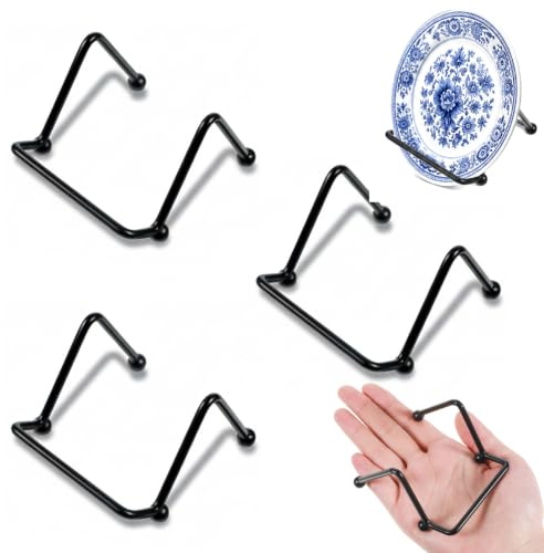 Skrfren 3 PCS Small Plate Stands for Display, 2 Inch Mini Metal Black Picture Frame Holders, Tabletop Easel Stand for Photo Coaster Collectibles Book Mobile Phone, Decorative Plate Holder Stand