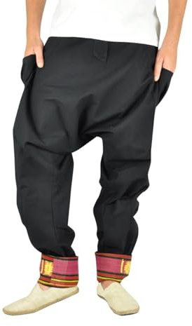 virblatt - Haremshose Herren | 100% Baumwolle | Aladinhose Herren Goa Hose Hippie Hose leichte Sommerhose Yogahose Pumphose Stoffhose - Freudentanz L-XL S