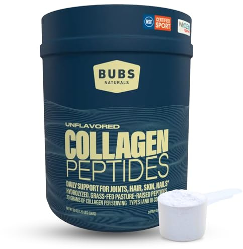 BUBS Naturals Collagen Peptides Powder, Collagen for Women & Men, Hydrolyzed Peptides, Unflavored Pasture Raised Grass Fed, Paleo Keto Friendly, Supports Hair Skin & Joint Health (20 oz) 28 Servings