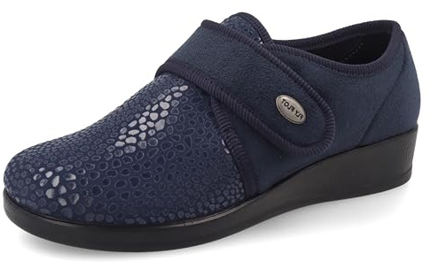 Fly Flot | Full Slipper Woman, Pantofole Donna Animalier con Velcro Regolabile, Ciabatta con Tomaia Stretch Adattiva in Microfibra Elasticizzata, Sottopiede in Microfibra, Blu, 40