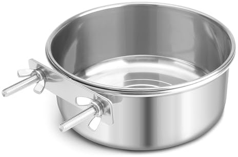 Bird Cage Feeder, Bird Feeder for Cage, 40oz Stainless Steel Food Water Bowl with Clamp, Clip-On Cage Coop Cup for Parrot Hamster Rabbit Rat Small Animals