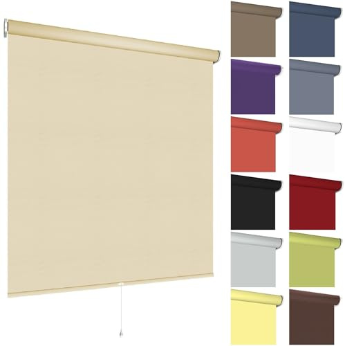 Springrollo Rollo Fenster | Stoff Blickdicht lichtdurchlässig | 13 Farben | Breite 62-202 cm Höhe bis 180 cm | Mittelzugrollo Schnapprollo anschraubbar (Größe 182 x 180 cm, Farbe Cream, Beige)