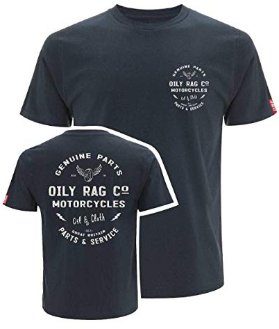 Oily Rag Men's T-Shirt Parts & Service Motorcycle Biker T-Shirt (Front and Back Print) Blue