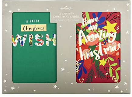 Hallmark Tarjetas de Navidad benéficas, 12 tarjetas en 2 diseños contemporáneos
